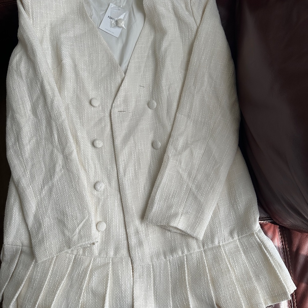 Forever 21 Cream Double-Breasted Blazer